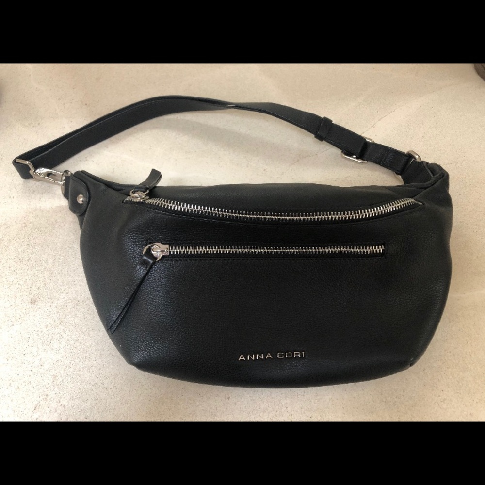 Anna Cori Black Leather Fanny Pack